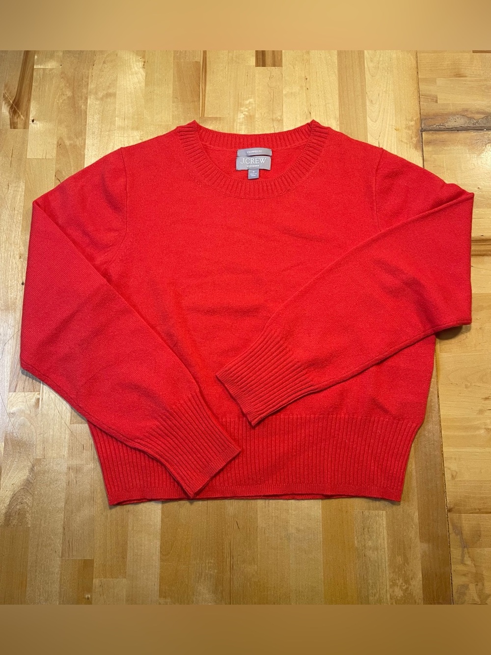 J.Crew 100% Cashmere Cropped Fit Crewneck Sweater Red Medium